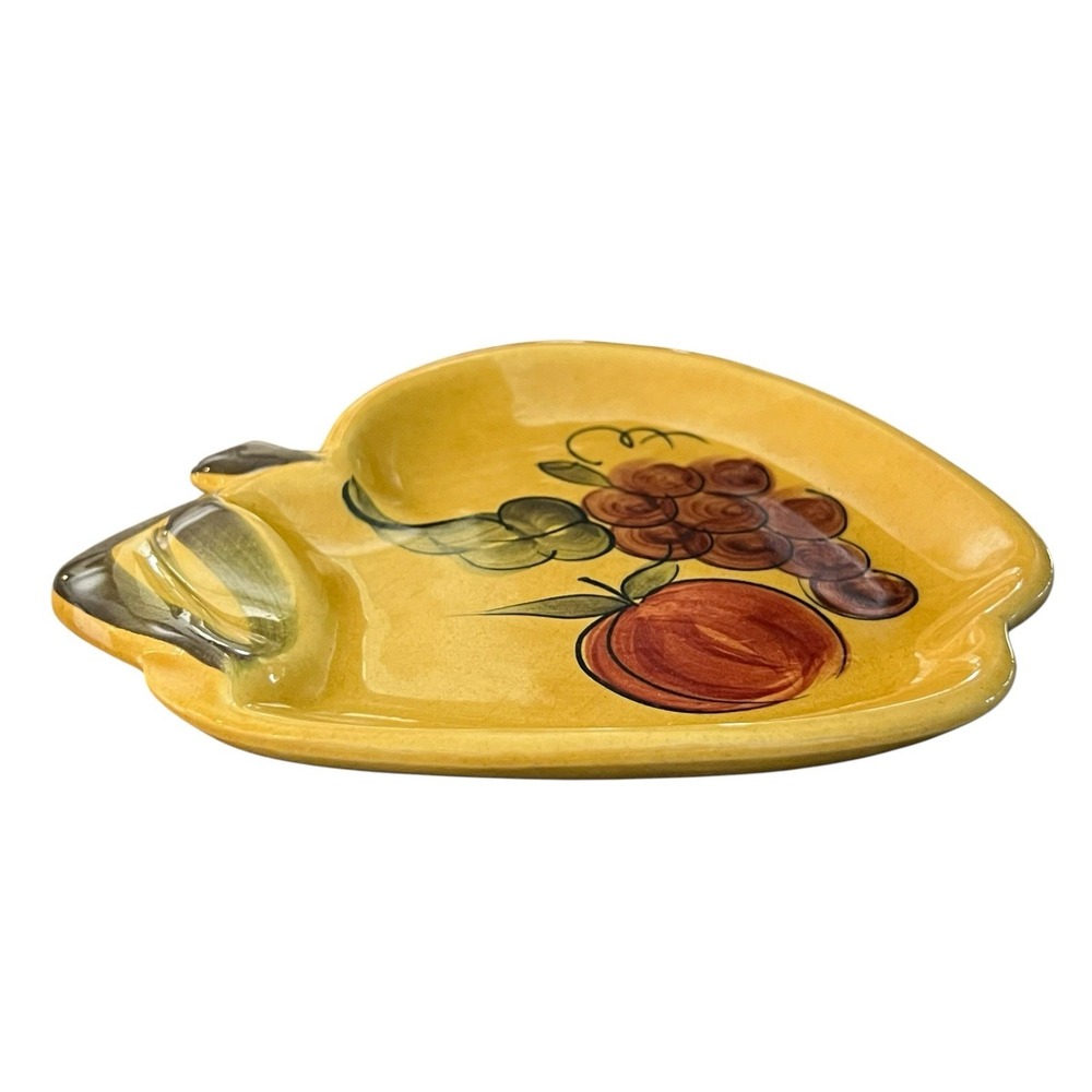 Vintage 1964 Los Angeles Potteries Apple Dish Hand Painted Fruit and Leaf Design - Picture 5 of 10